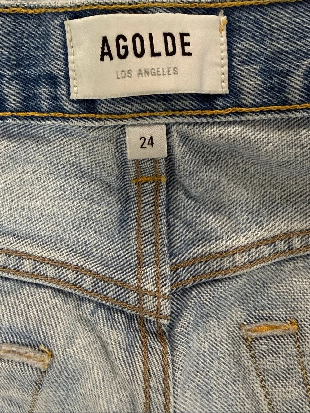 AGOLDE Parker Long Swapmeet Distressed Denim Shorts 24